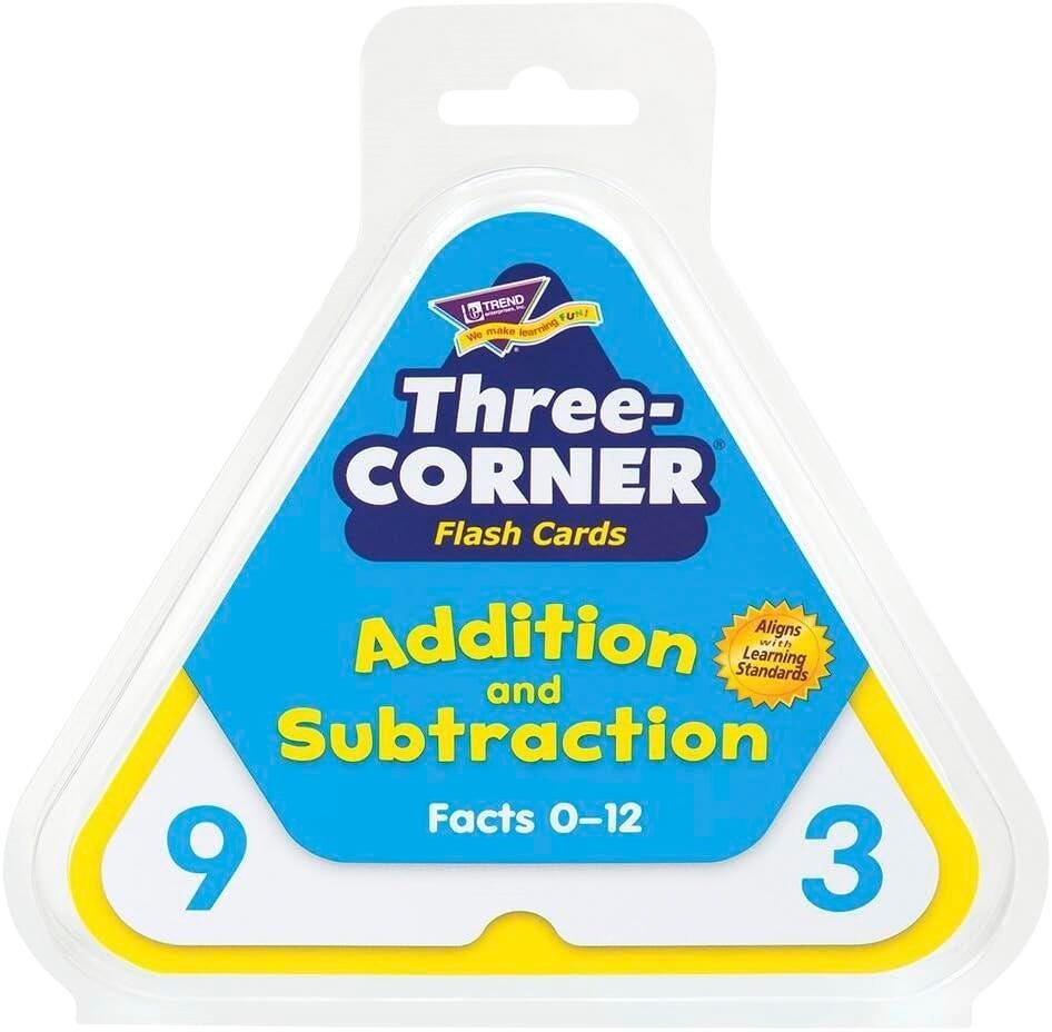 Trend Enterprises Three Corner Addition and Subtraction Double Sided Triangle Flash Card Set, Set of 46, Item Number 263453
